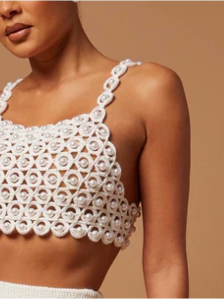 White Crochet Pearl-Accent Crop Top. Final Sale And Offer Price This Week.